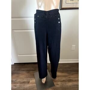 Vintage wool feeling dark blue button up corset pants trousers